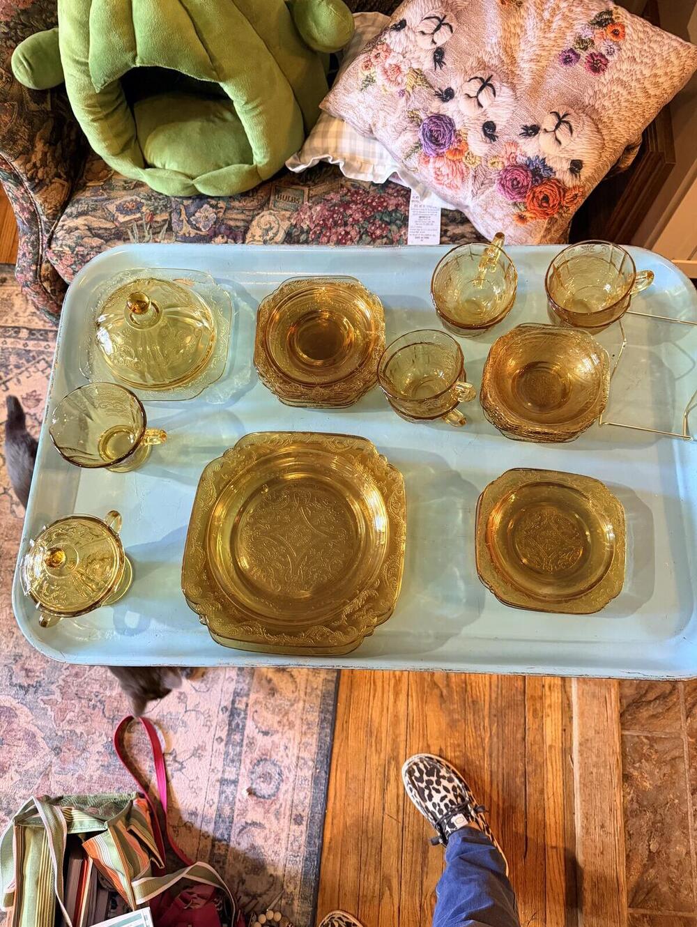 Vintage Federal Madrid Golden Amber Depression Glass Luncheon Set